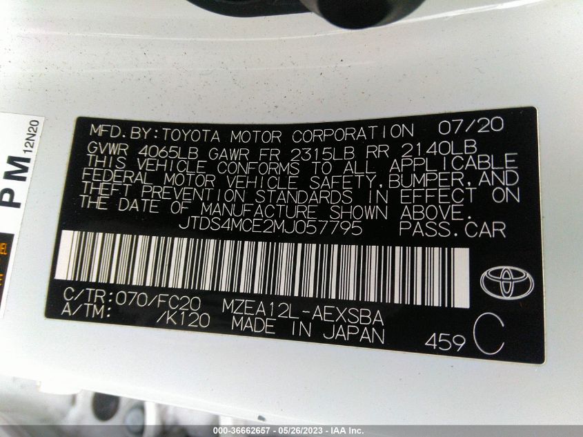 2021 TOYOTA COROLLA SE/NIGHTSHADE/APEX SE - JTDS4MCE2MJ057795