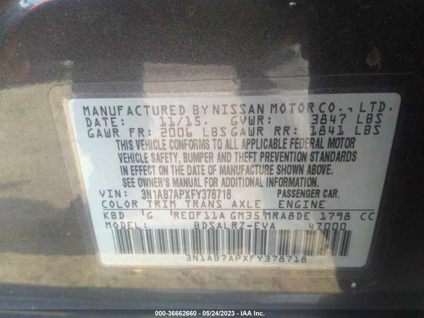 2015 NISSAN SENTRA SR - 3N1AB7APXFY378718