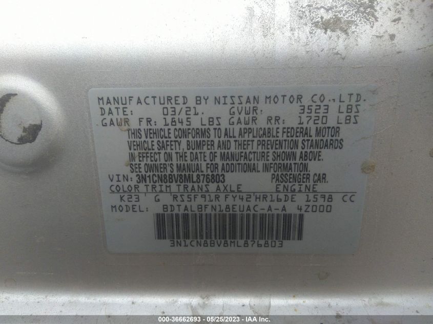 2021 NISSAN VERSA S - 3N1CN8BV8ML876803