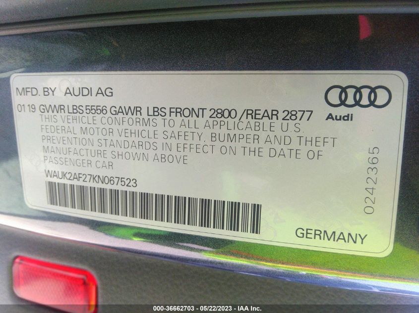 2019 AUDI A6 PREMIUM - WAUK2AF27KN067523