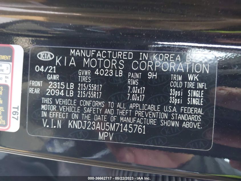2021 KIA SOUL S - KNDJ23AU5M7145761