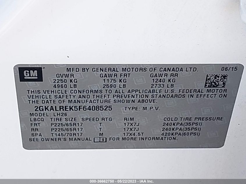 2015 GMC TERRAIN SLE - 2GKALREK5F6408525