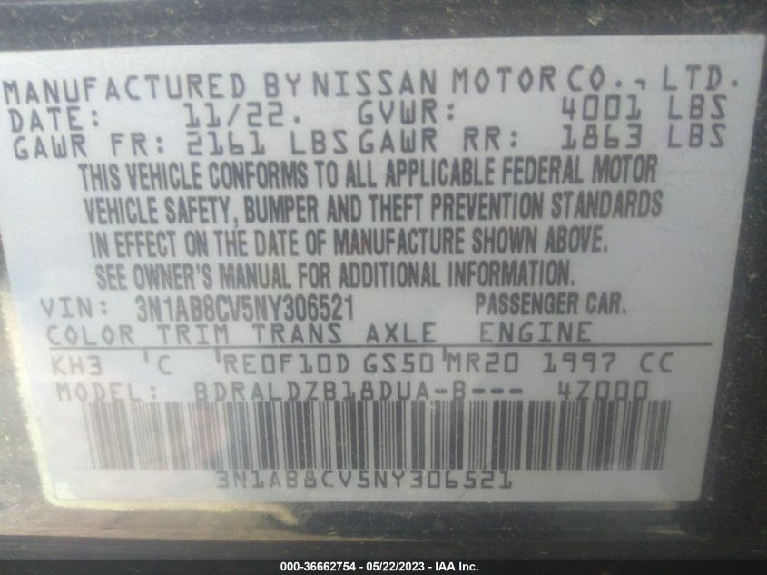 2022 NISSAN SENTRA SV - 3N1AB8CV5NY306521