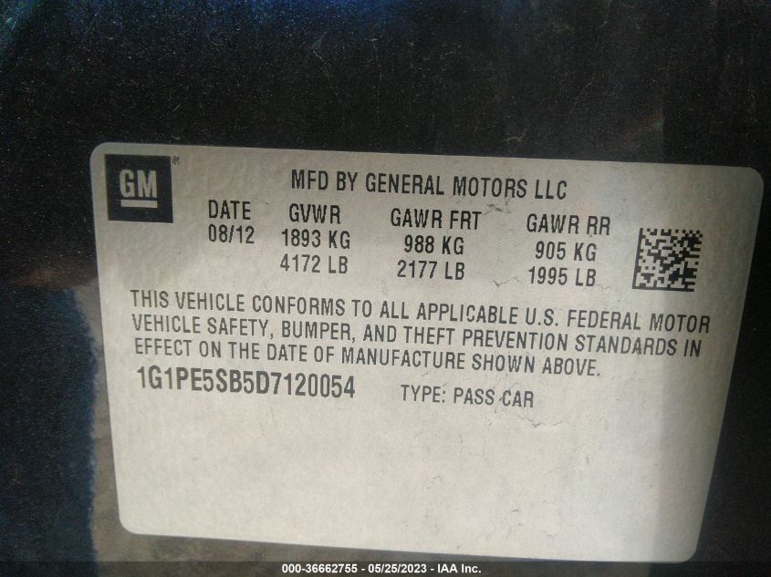 2013 CHEVROLET CRUZE 2LT - 1G1PE5SB5D7120054