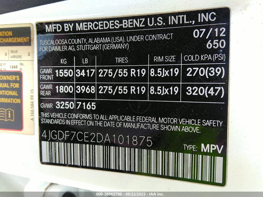 2013 MERCEDES-BENZ GL-CLASS GL 450 4JGDF7CE2DA101875