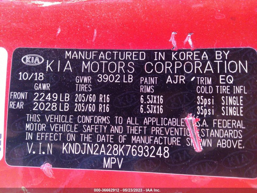 2019 KIA SOUL BASE - KNDJN2A28K7693248