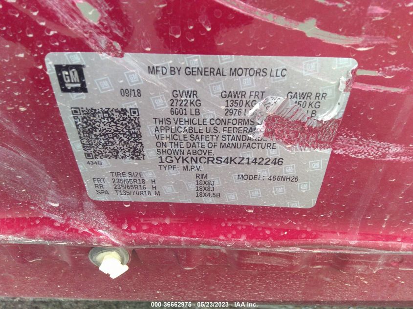 2019 CADILLAC XT5 LUXURY FWD - 1GYKNCRS4KZ142246