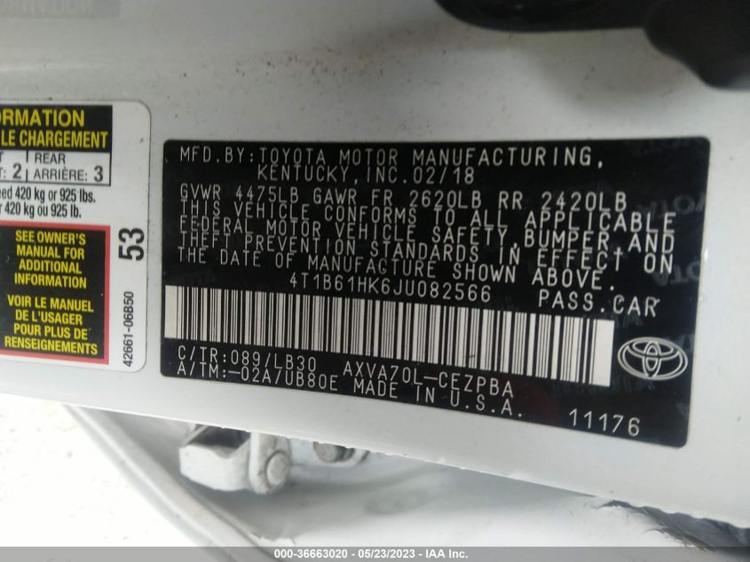 2018 TOYOTA CAMRY XSE - 4T1B61HK6JU082566