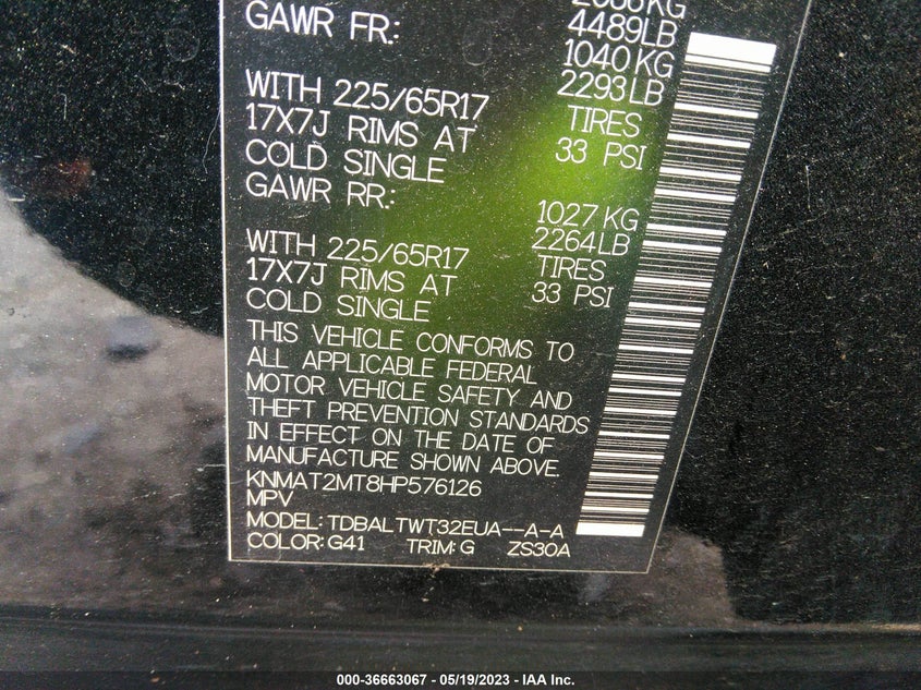 VIN KNMAT2MT8HP576126 2017 NISSAN ROGUE SV