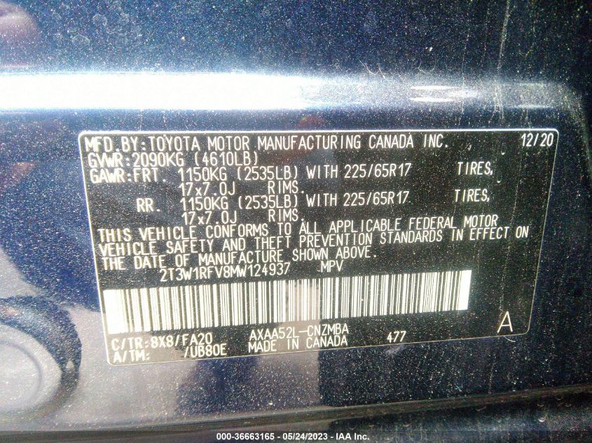 2021 TOYOTA RAV4 XLE - 2T3W1RFV8MW124937