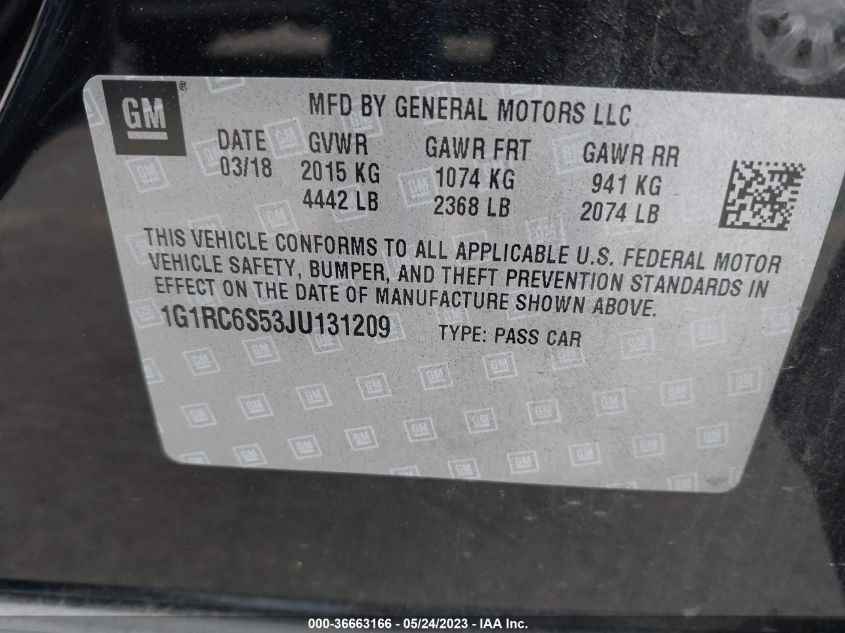 2018 CHEVROLET VOLT LT - 1G1RC6S53JU131209