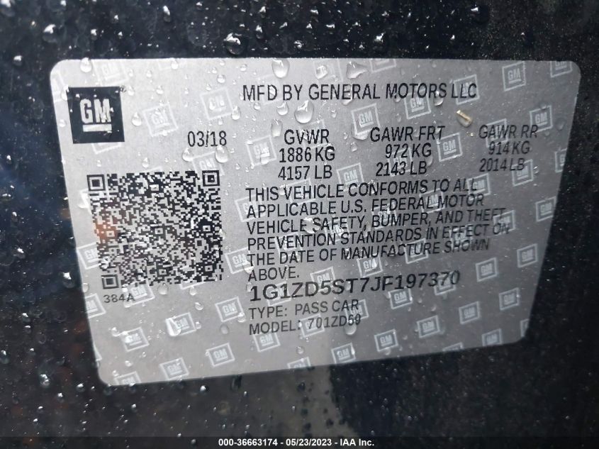 2018 CHEVROLET MALIBU LT - 1G1ZD5ST7JF197370