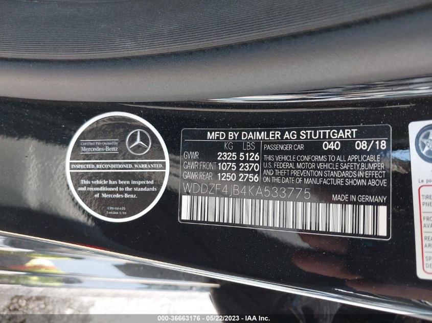 2019 MERCEDES-BENZ E-CLASS E 300 - WDDZF4JB4KA533775