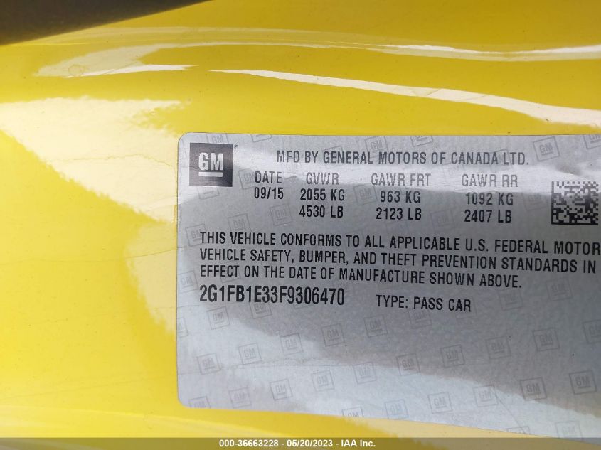 2015 CHEVROLET CAMARO LS - 2G1FB1E33F9306470