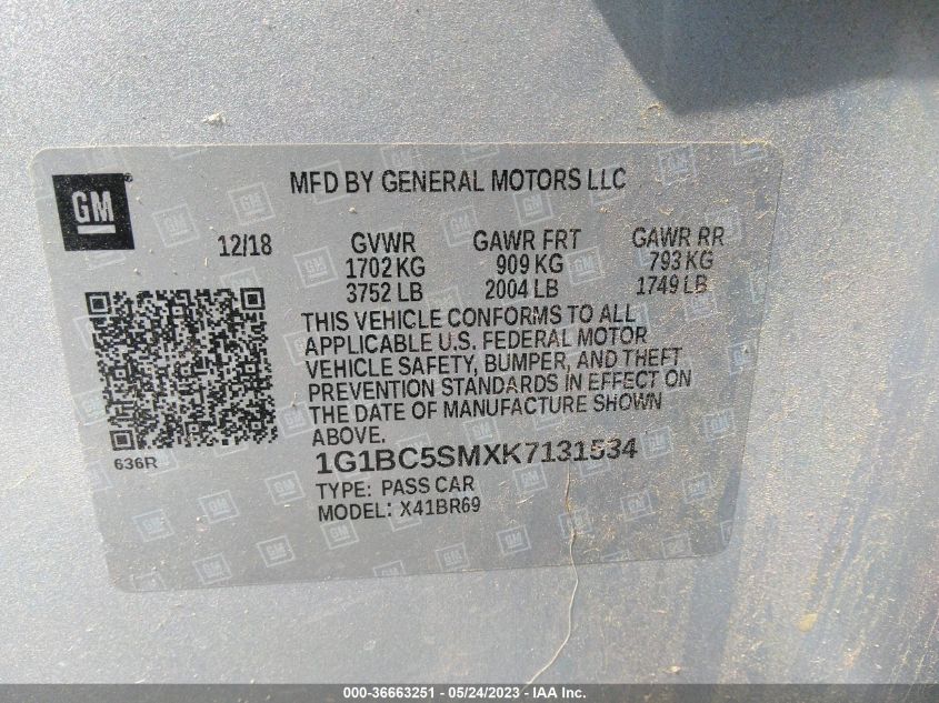 2019 CHEVROLET CRUZE LS - 1G1BC5SMXK7131534