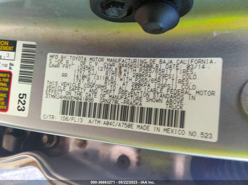 2014 TOYOTA TACOMA PRERUNNER - 3TMKU4HNXEM041096