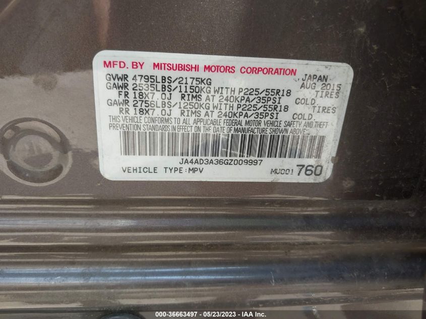2016 MITSUBISHI OUTLANDER SE/SEL - JA4AD3A36GZ009997