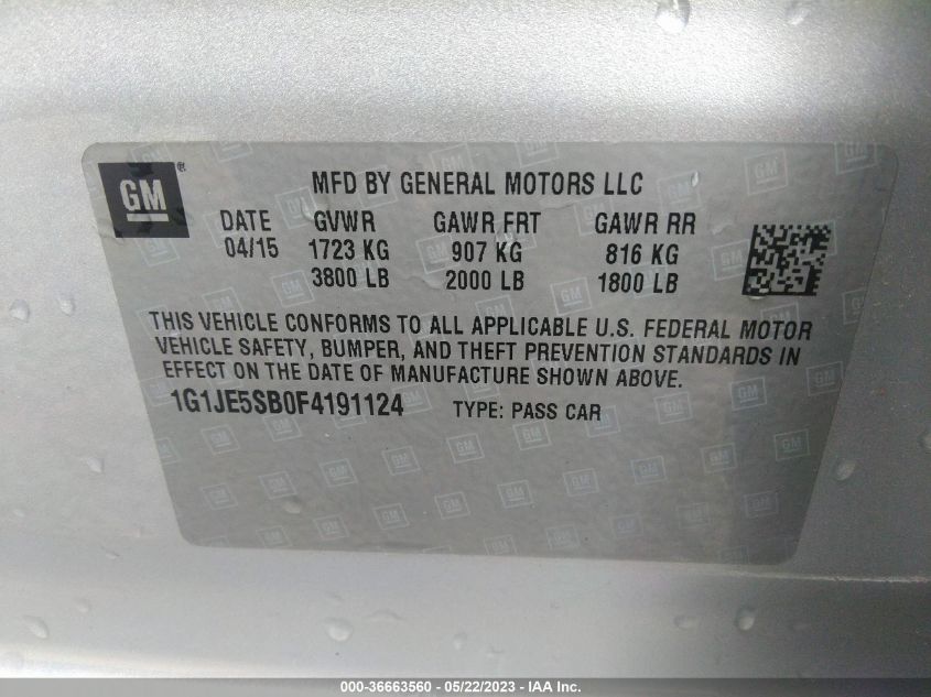 2015 CHEVROLET SONIC LTZ - 1G1JE5SB0F4191124