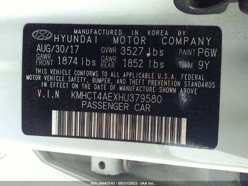 2017 HYUNDAI ACCENT VALUE EDITION - KMHCT4AEXHU379580