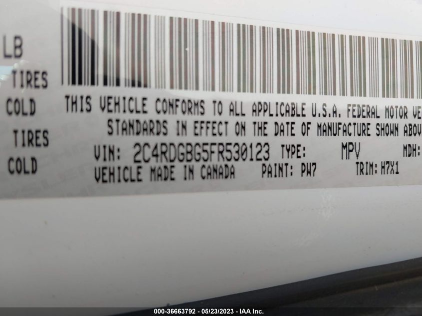 2015 DODGE GRAND CARAVAN AMERICAN VALUE PKG - 2C4RDGBG5FR530123