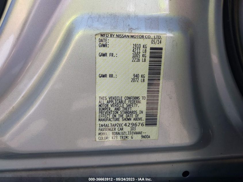 2014 NISSAN ALTIMA 2.5 SV - 1N4AL3AP2EC429676