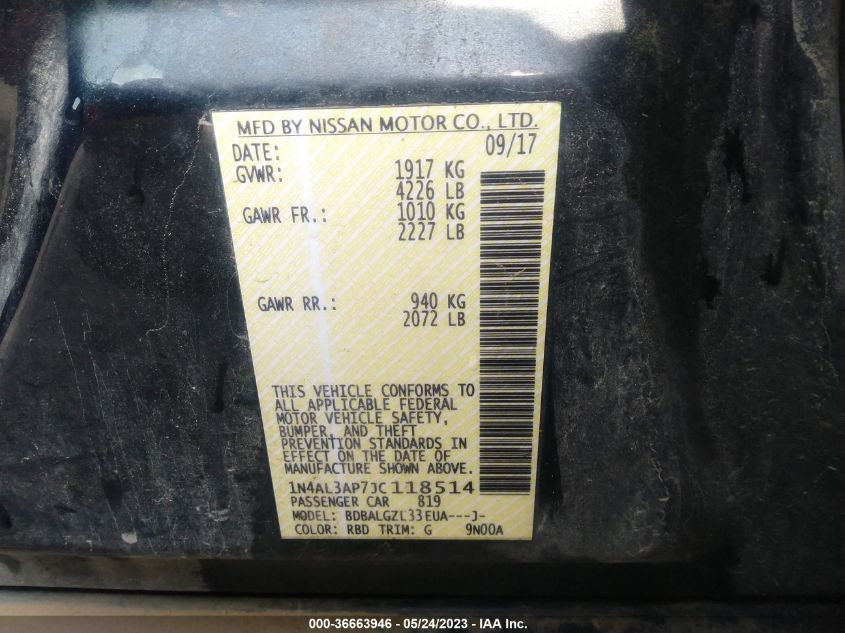 2018 NISSAN ALTIMA 2.5 S - 1N4AL3AP7JC118514