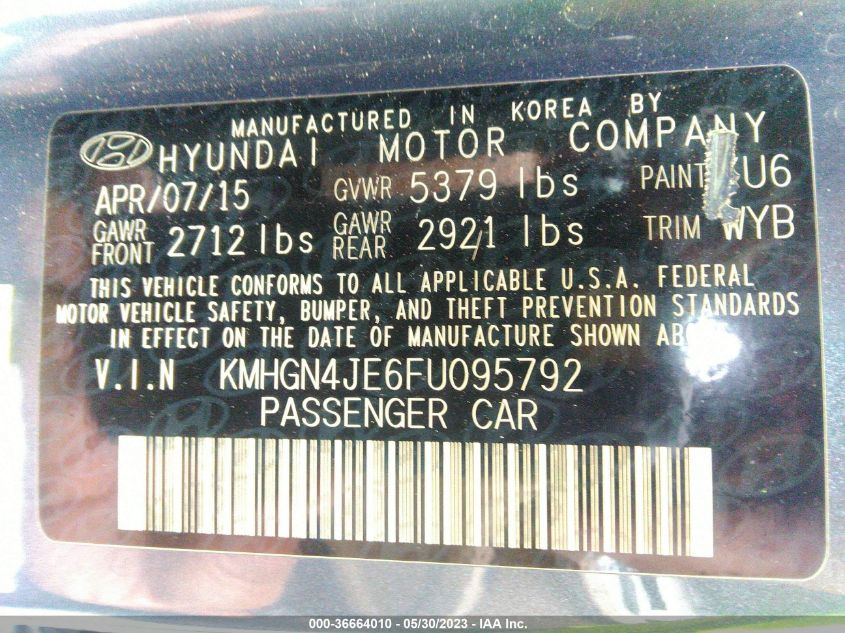 2015 HYUNDAI GENESIS 3.8L - KMHGN4JE6FU095792