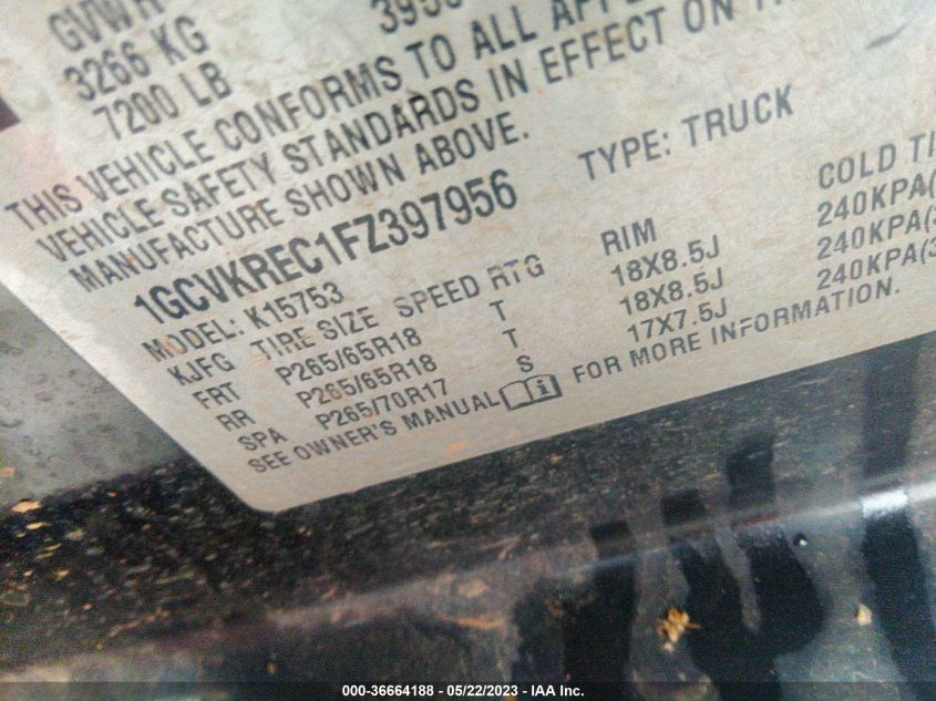 2015 CHEVROLET SILVERADO 1500 LT - 1GCVKREC1FZ397956