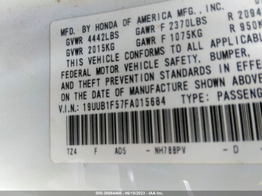 2015 ACURA TLX TECH - 19UUB1F57FA015684