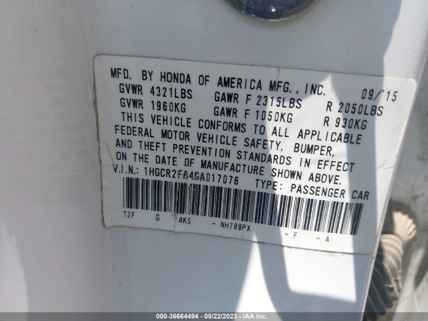 2016 HONDA ACCORD SEDAN EX-L - 1HGCR2F84GA017076