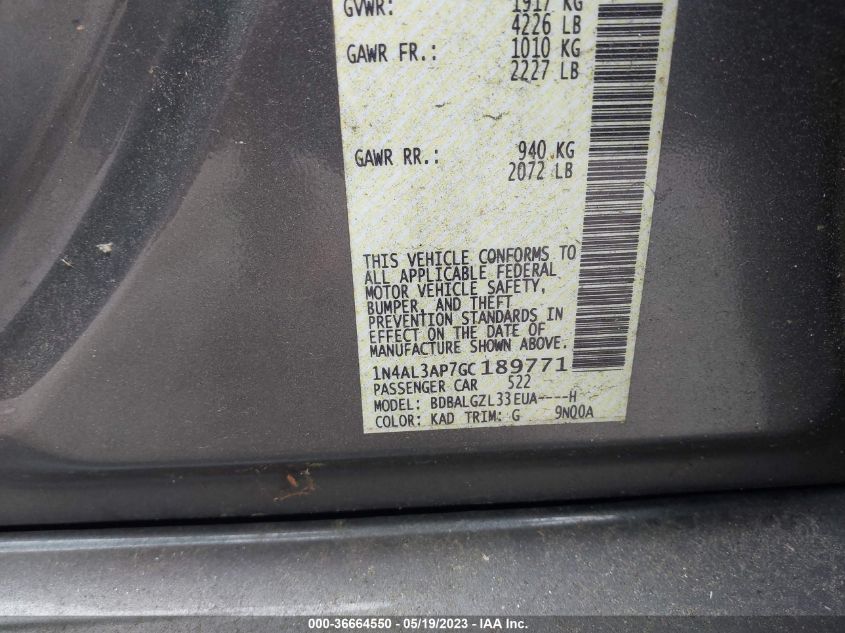 2016 NISSAN ALTIMA 2.5 S - 1N4AL3AP7GC189771