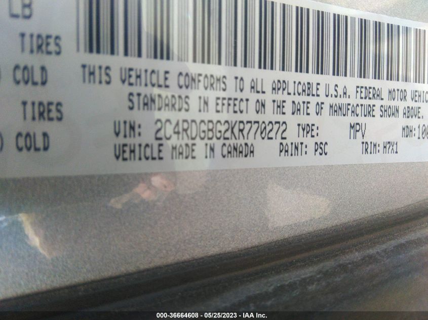 2019 DODGE GRAND CARAVAN SE - 2C4RDGBG2KR770272