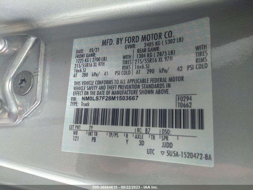 2021 FORD TRANSIT CONNECT VAN XLT - NM0LS7F28M1503667