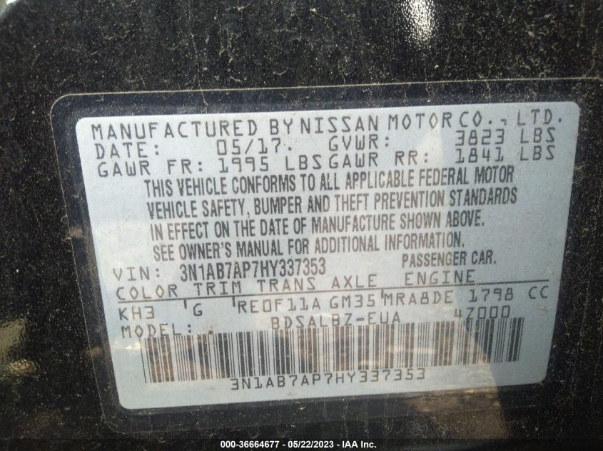 2017 NISSAN SENTRA S - 3N1AB7AP7HY337353