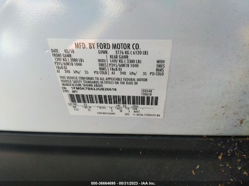2018 FORD EXPLORER BASE - 1FM5K7B82JGB26618