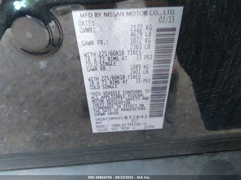 2015 NISSAN ROGUE SL - 5N1AT2MVXFC832641