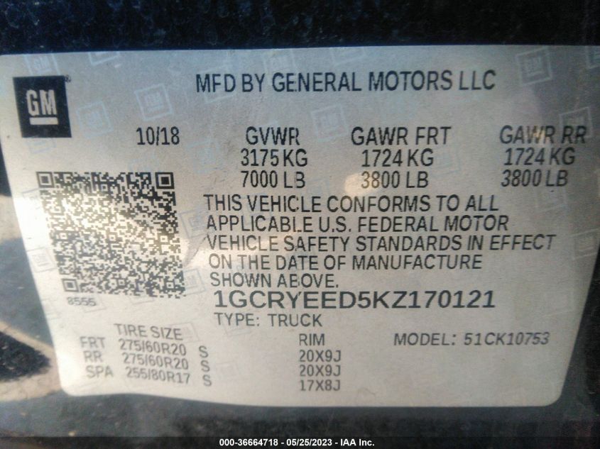 2019 CHEVROLET SILVERADO 1500 RST - 1GCRYEED5KZ170121