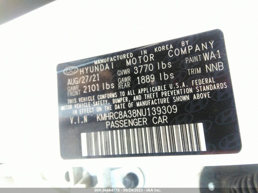 2022 HYUNDAI VENUE LIMITED - KMHRC8A38NU139309