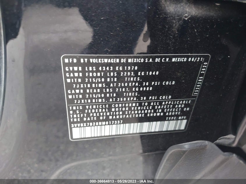 VIN 3VVRX7B28NM017337 2022 VOLKSWAGEN TAOS SE