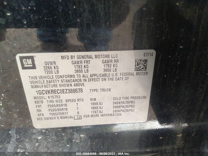 2014 CHEVROLET SILVERADO 1500 LT - 1GCVKREC0EZ388678