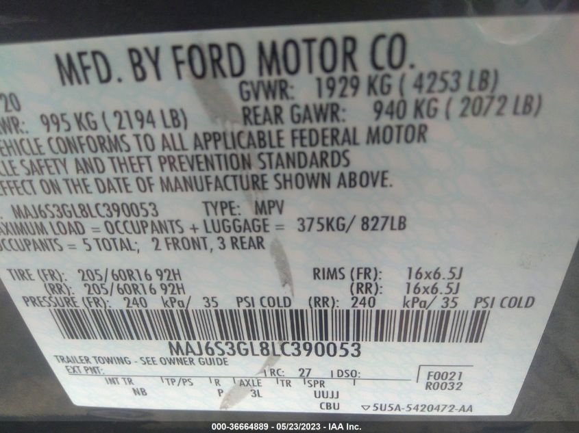 2020 FORD ECOSPORT SE - MAJ6S3GL8LC390053