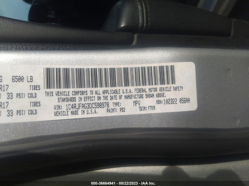 2013 JEEP GRAND CHEROKEE LAREDO - 1C4RJFAG3DC598978