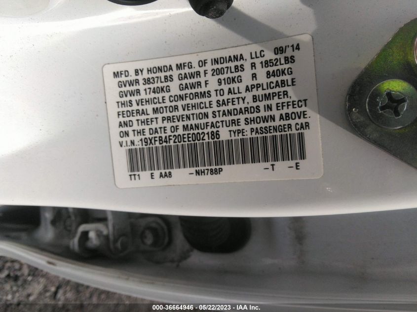 2014 HONDA CIVIC HYBRID - 19XFB4F20EE002186