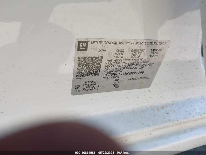 2019 GMC SIERRA 1500 AT4 - 3GTP9EED1KG221795