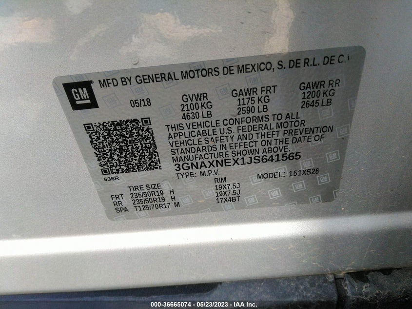 VIN 3GNAXNEX1JS641565 2018 CHEVROLET EQUINOX PREMIER