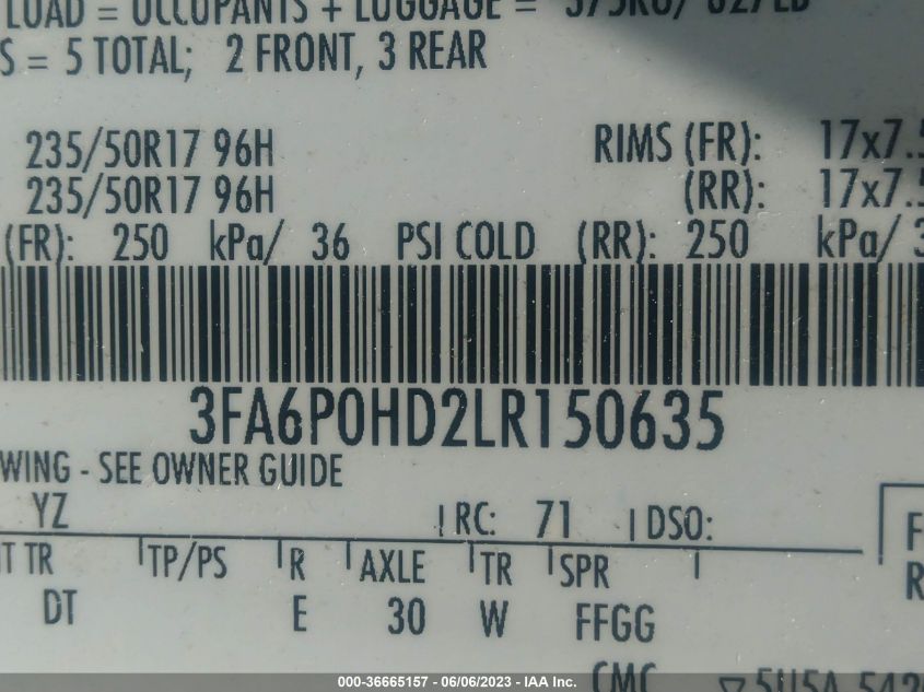 2020 FORD FUSION SE - 3FA6P0HD2LR150635