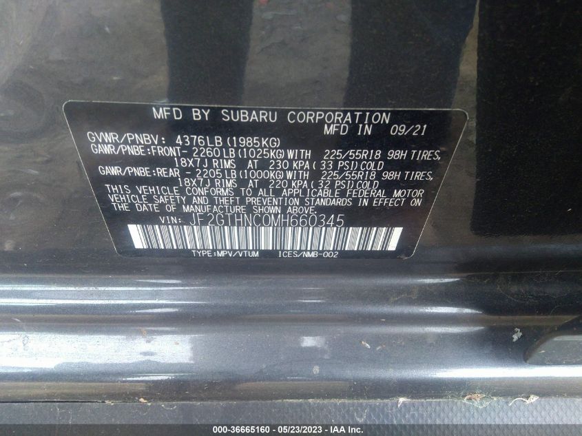 2021 SUBARU CROSSTREK LIMITED - JF2GTHNC0MH660345