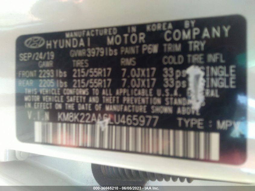 2020 HYUNDAI KONA SEL - KM8K22AA6LU465977