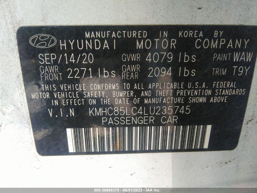 2020 HYUNDAI IONIQ HYBRID SEL - KMHC85LC4LU235745