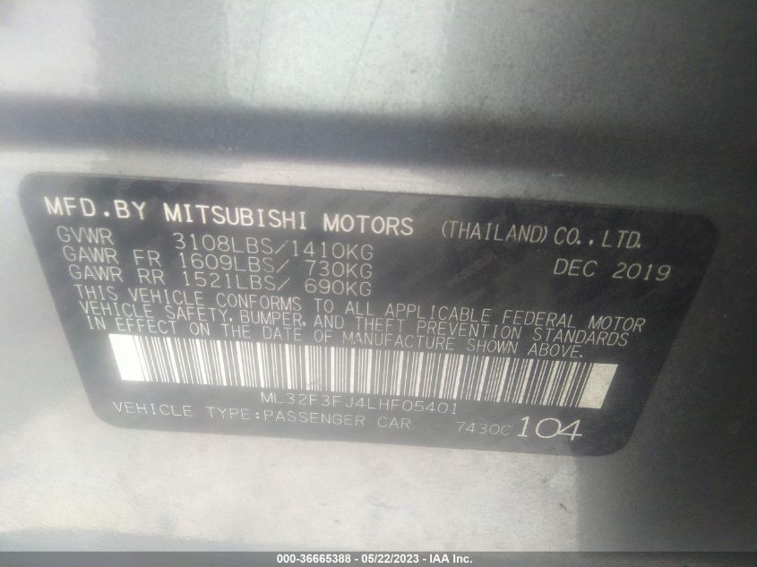 2020 MITSUBISHI MIRAGE G4 ES - ML32F3FJ4LHF05401